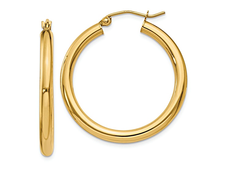10k Yellow Gold Polished 1 3/16" Tube Hoop Earrings