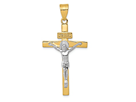 14K Yellow and White Gold INRI Crucifix Pendant