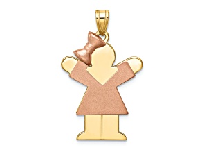 14k Yellow Gold and 14k Rose Gold Satin Large Girl with Bow on Left Charm