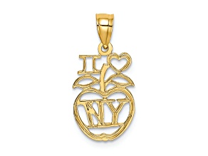 14k Yellow Gold Textured I Love (Heart) NY Apple Charm