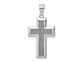 Rhodium Over 14K White Gold Polished and Textured Cross Pendant
