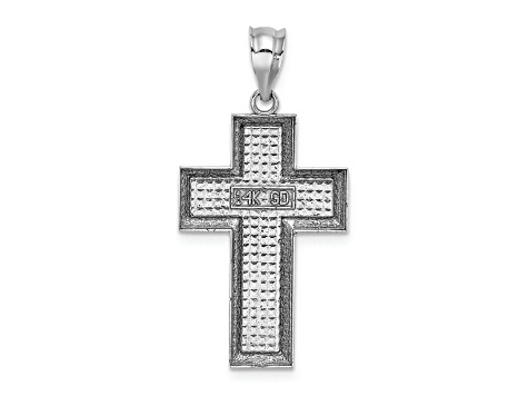 Rhodium Over 14K White Gold Polished and Textured Cross Pendant