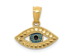 14k Yellow Gold Diamond-Cut Black and Blue Enameled Eye Pendant