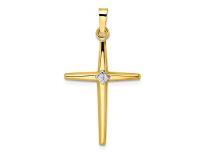14k Yellow Gold and 14k White Gold Polished Solid Diamond Shape Center Cross Pendant