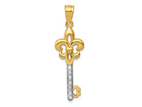 14K Two-tone Gold Polished Fleur-De-Lis Key Charm