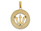 14k Yellow Gold Textured Barbados with Trident Spear Circle Pendant