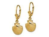 14k Yellow Gold 2D and Textured Scallop Shell Dangle Earrings