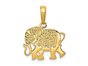 14k Yellow Gold Textured Elephant Pendant