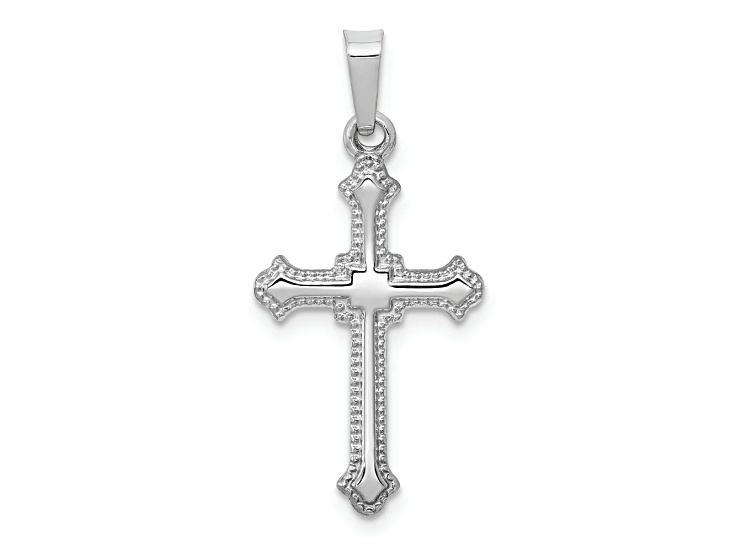 Rhodium Over 14k White Gold Polished and Textured Cross Pendant