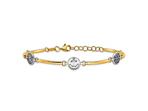 14K Two-tone Gold Polished Compass and Anchor Link Bracelet