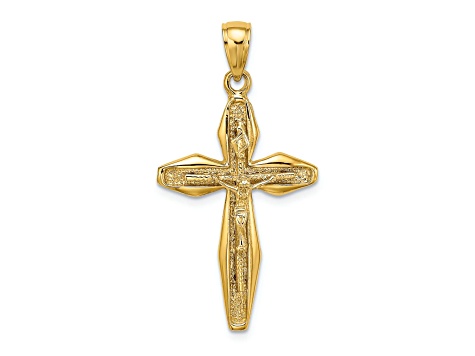 14k Yellow Gold Textured Polished Crucifix Charm