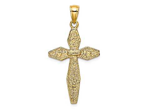 14k Yellow Gold Textured Polished Crucifix Charm