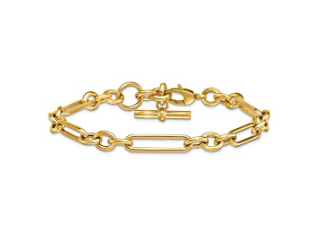 Picture of 14K Yellow Gold Paperclip and Round Link 8 inch Toggle Bracelet