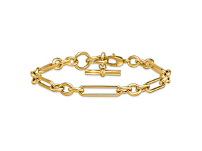 14K Yellow Gold Paperclip and Round Link 8 inch Toggle Bracelet