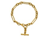 14K Yellow Gold Paperclip and Round Link 8 inch Toggle Bracelet