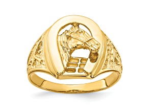 10K Yellow Gold Polished Horseshoe with Horse in Center Ring