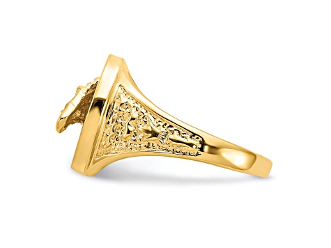 10K Yellow Gold Polished Horseshoe with Horse in Center Ring 