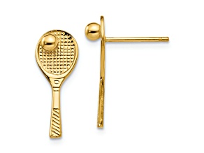 14k Yellow Gold Textured Tennis Racquet with Ball Stud Earrings