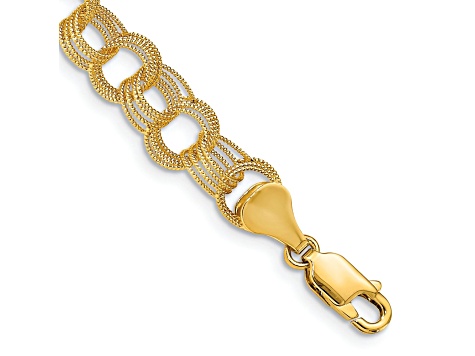 10k Yellow Gold Solid 7mm Triple Link Charm Bracelet