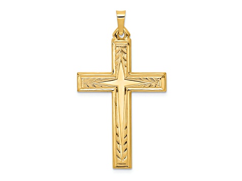 14K Yellow Gold Brushed and Polished Latin Cross Pendant