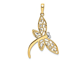 14K Two-tone Gold Diamond-Cut Filigree Dragonfly Pendant