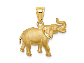 14k Yellow Gold Brushed and Diamond-Cut Elephant Pendant