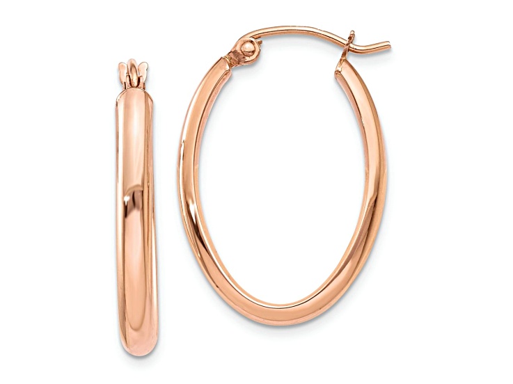 14k Rose Gold 15/16" Polished Half-Round Oval Hoop Earrings