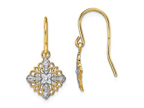 14K Yellow Gold and Rhodium Over 14K Yellow Gold Fancy Filigree Dangle Earrings