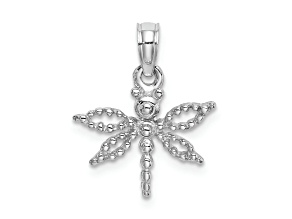 Rhodium Over 14k White Gold 2D Textured Mini Dragonfly with Cut-Out Wings Charm