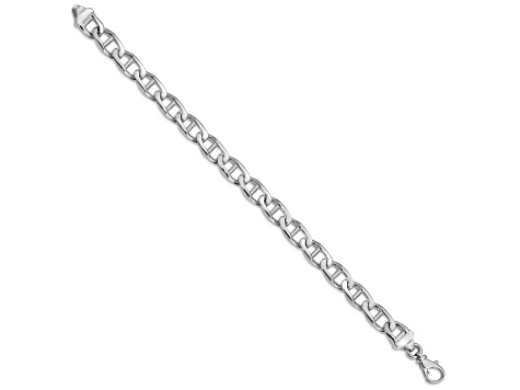 Rhodium Over 14k White Gold 9mm Hand-polished Mariner Link Bracelet