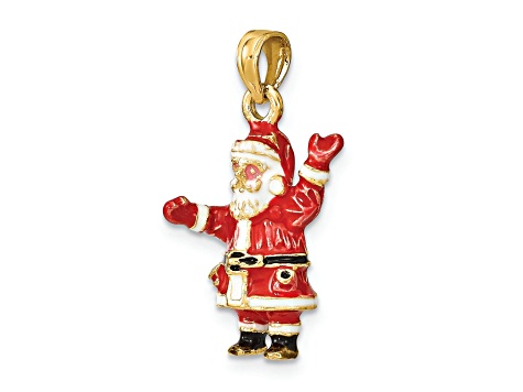 14k Yellow Gold Enamel 3D Santa Charm