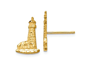 14k Yellow Gold Textured Diamond-Cut Lighthouse Stud Earrings