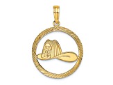 14k Yellow Gold Textured Fireman Helmet in Disk pendant