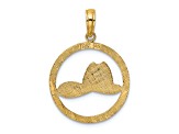 14k Yellow Gold Textured Fireman Helmet in Disk pendant