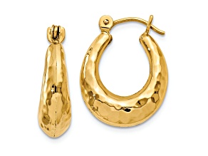 14k Yellow Gold 11/16" Hammered Fancy Hoop Earrings