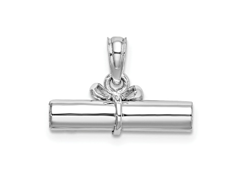 Rhodium Over 14K White Gold 3D Hollow Polished DIPLOMA Pendant