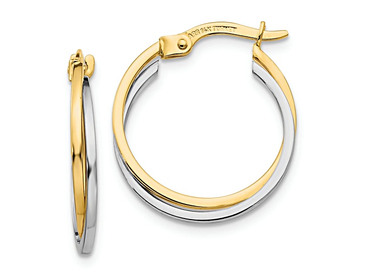 14k Yellow Gold and 14k White Gold 13/16" Polished Hoop Earrings