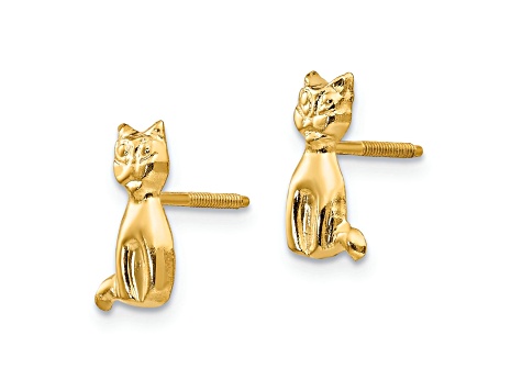 14K Yellow Gold Cat Earrings