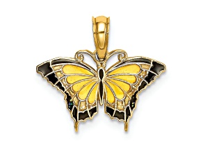 14k Yellow Gold Small Enameled Yellow Butterfly Pendant