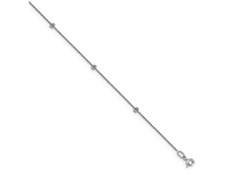 14K White Gold Diamond-cut Beaded with 1-inch Extension Anklet