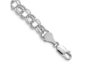 Rhodium Over 14k White Gold 6.5mm Diamond-Cut Double Link Charm Bracelet