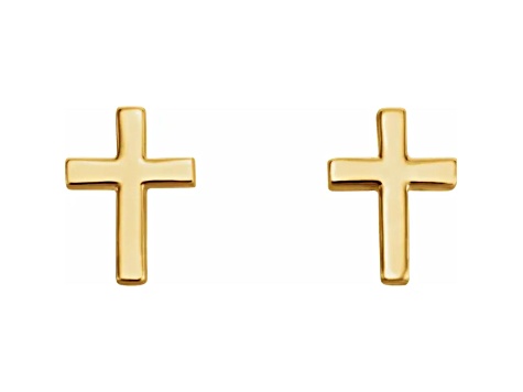 14K Yellow Gold Cross Design Stud Earrings