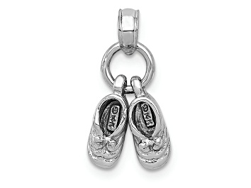 Picture of Rhodium Over 14k White Gold Textured Moveable Baby Shoes Charm