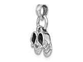Rhodium Over 14k White Gold Textured Moveable Baby Shoes Charm