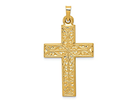 14k Yellow Gold Polished Filigree Cross Pendant