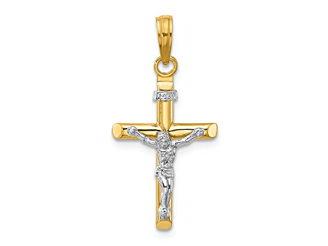 14k Yellow Gold and 14k White Gold Textured INRI Crucifix Charm