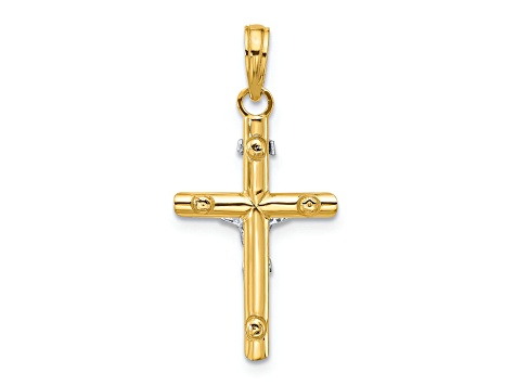 14k Yellow Gold and 14k White Gold Textured INRI Crucifix Charm