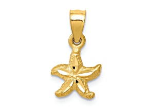 14k Yellow Gold Textured and Diamond-Cut Starfish Pendant
