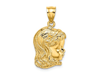 Picture of 14k Yellow Gold Textured Girl Head pendant