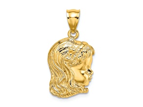 14k Yellow Gold Textured Girl Head pendant